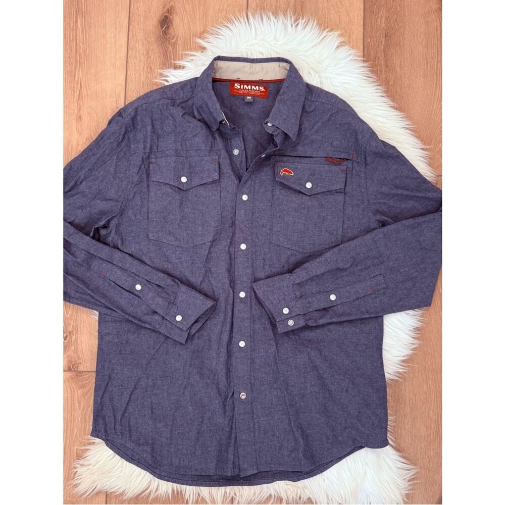 Simms Navy Chambray Long-Sleeve Button-Up Shirt - Size Medium